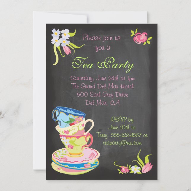 Invitation Chalkboard Victorian Stabilisé Tasses à Thé Invita (Devant)
