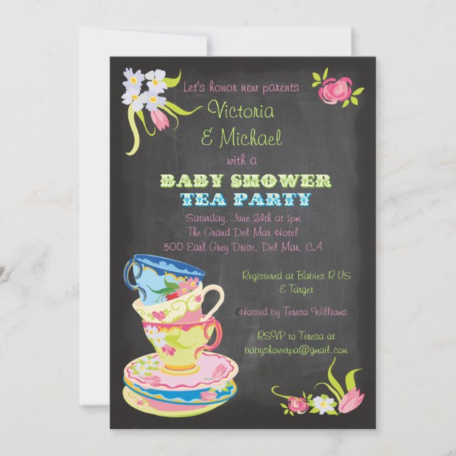 Invitation Chalkboard Victorian Stabilisé Tasses Baby shower (Devant)