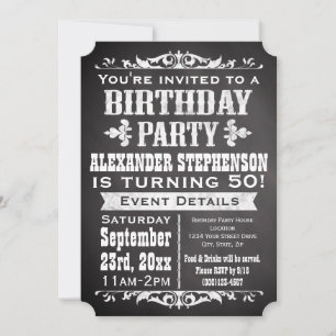 Invitation Chalkboard Vintage Blackboard Thème fête d'anniver