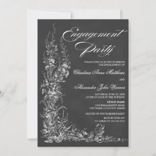 Invitation Chalkboard Vintage Floral Engagement Party