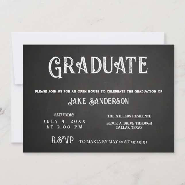 Invitation Chalkboard Vintage Open House Graduation (Devant)