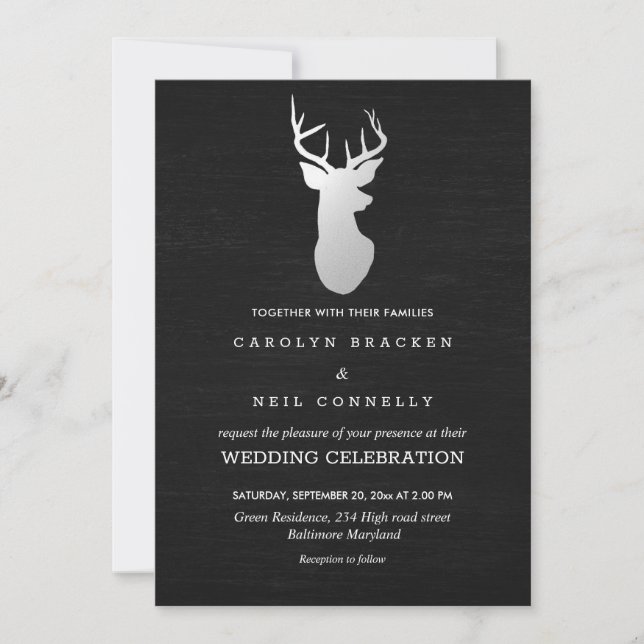 Invitation Chalkboard Vintage Silver Antler Mariage (Devant)