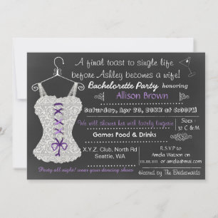 Invitation Chalkboard violet Lingerie Douche Bachelorette
