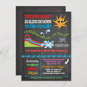 Invitation Chalkboard Water Diapo Pool fête