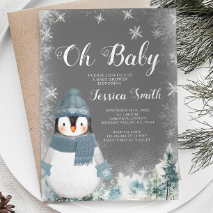 Invitation Chalkboard Winter Penguin Oh Baby shower Forest