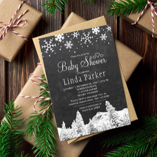 Invitation Chalkboard Wisland baby shower d'hiver rustique