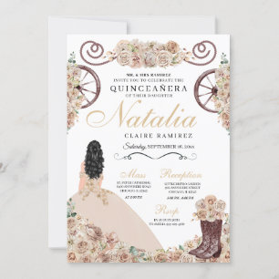 Invitation Chamagne d'or rustique Quinceanera Ouest