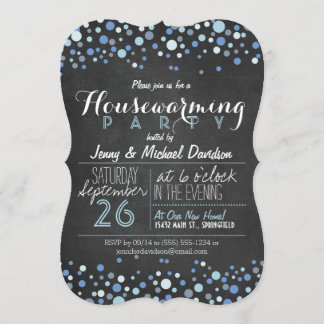 Invitation Chambre à coucher bleu et blanc Retro Chalkboard