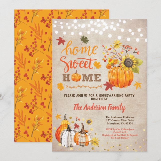 Invitation Chambre d'automne citrouille vintage rustique (Devant / Derrière)