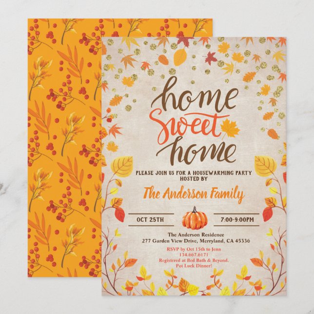 Invitation Chambre d'automne Fête de chauffe rustique vintage (Devant / Derrière)