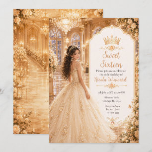 Invitation Chambre de bal en or champagne pour un Sweet Sixte