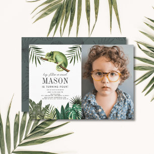 Invitation Chameleon Reptile Boy Blanc photo Anniversaire