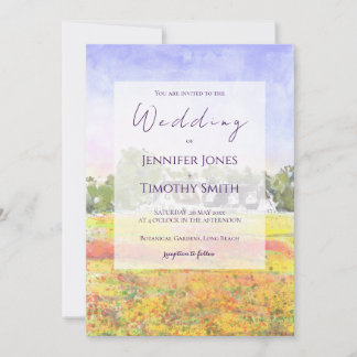 Invitation champ de fleurs sauvages aquarelle