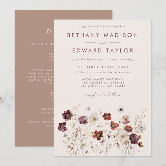 Invitation Champ de fleurs sauvages automnales pour mariage t (Devant / Derrière)