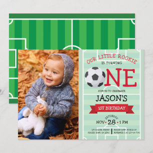 Invitation Champ de football mignon et ruban photo 1er annive