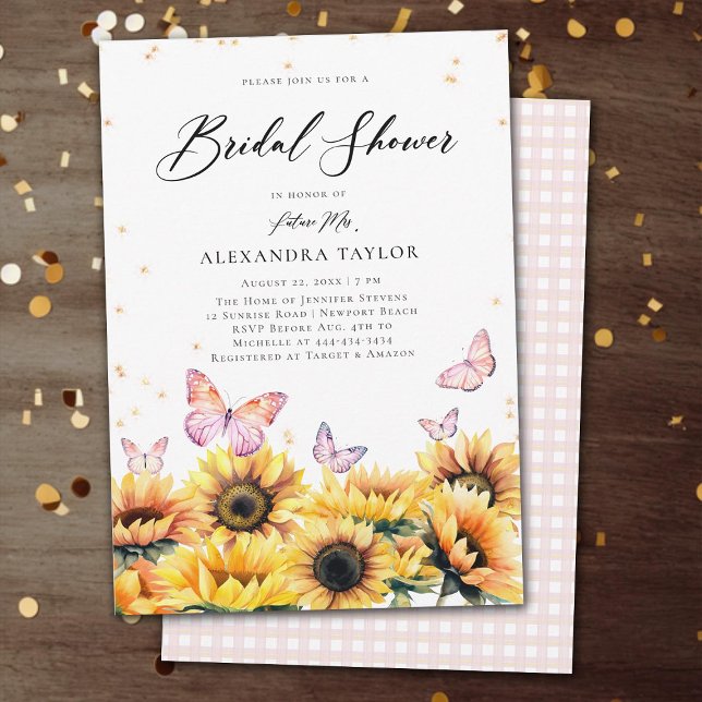 Invitation Champ de tournesols Fête de mariage champêtre (sunflowers butterflies rustic bridal shower invitation elegant boho romantic modern backyard garden)
