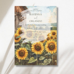 Invitation Champ de Tournesols Maison en Bois Mariage d'Autom