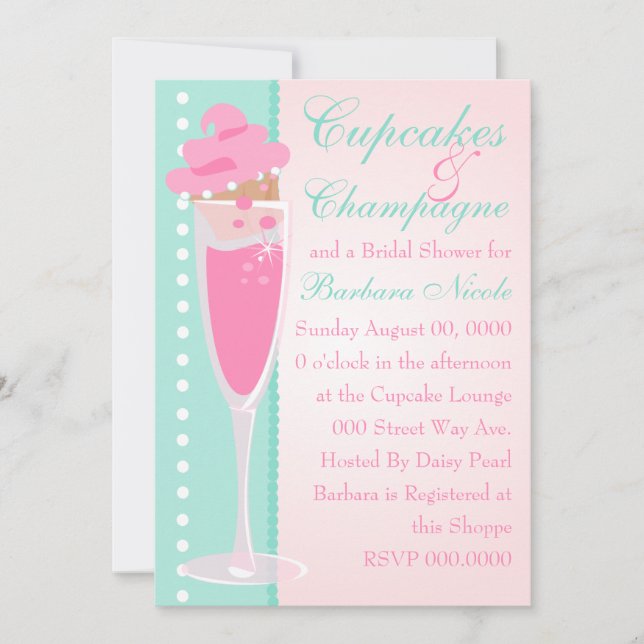 Invitation Champage, Cupcakes & Perles (Devant)