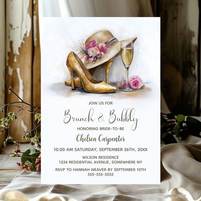 Invitation Champagne and Gold Shoes Brunch and Bubbly (Créateur téléchargé)