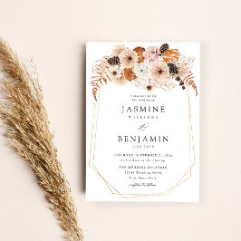 Invitation Champagne Beige & Orange Rustique Floral Mariage