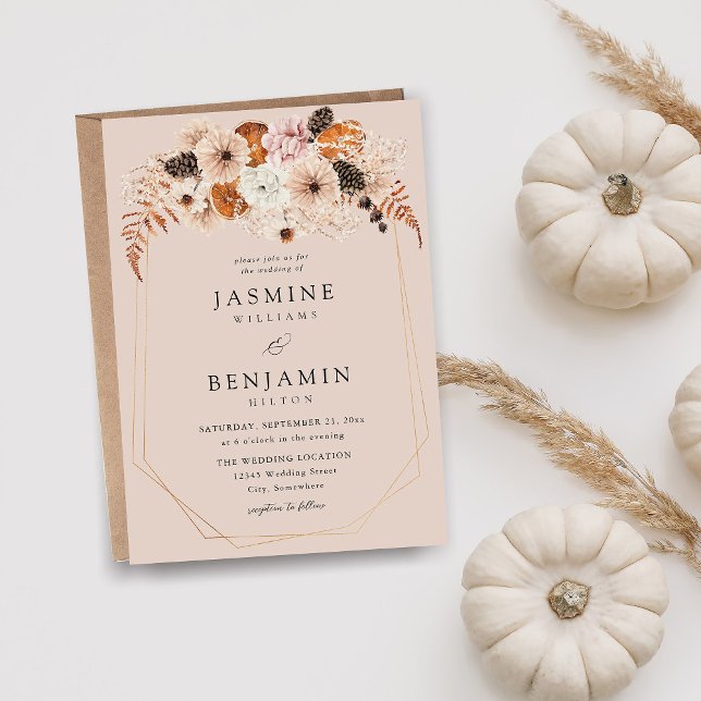 Invitation Champagne Beige & Orange Rustique Floral Mariage - (Créateur téléchargé)