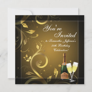 Invitation Champagne Black/Gold Custom 50e fête d'anniversair