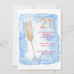 Invitation Champagne bleu 21e anniversaire