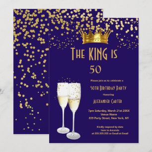 Invitation Champagne bleu royal homme roi 50 ans fête d'anniv