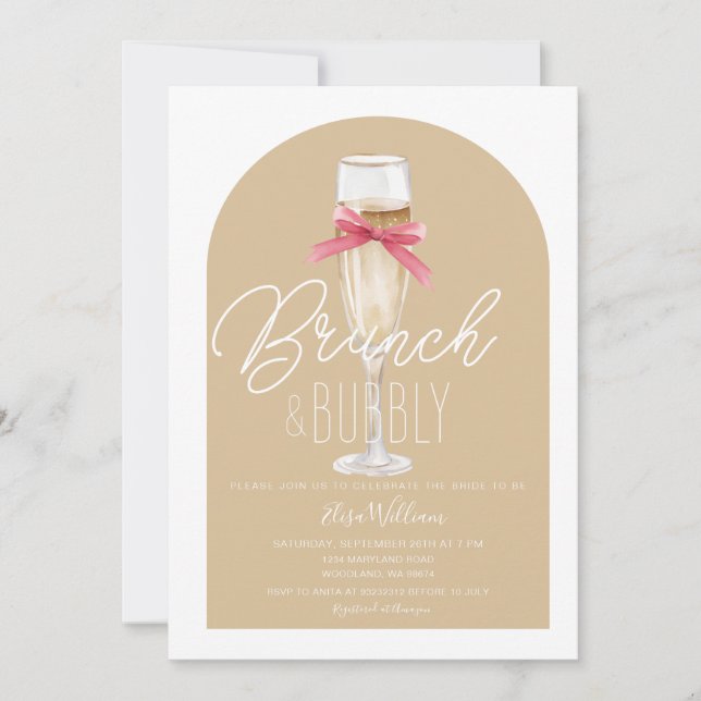 Invitation Champagne Boho Arch Brunch & Fête des mariées Bubb (Devant)