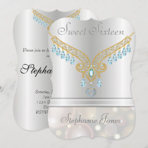 Invitation Champagne Bokeh Aquamarine Sweet sixteen