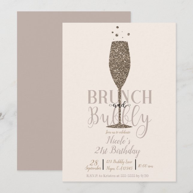 Invitation Champagne Brunch & Bubbly Gold Anniversaire (Devant / Derrière)