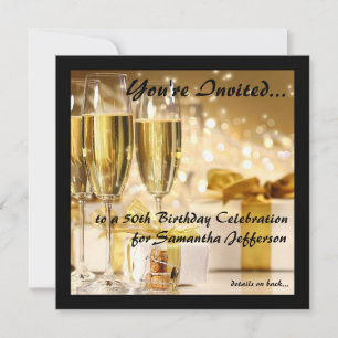 Invitation Champagne carré Étincelle Golden 50e anniversaire