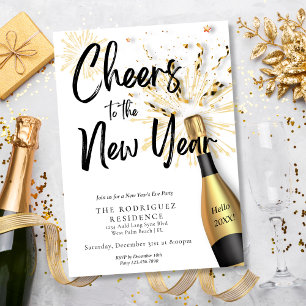 Invitation Champagne Chic Moderne Fête du Nouvel An