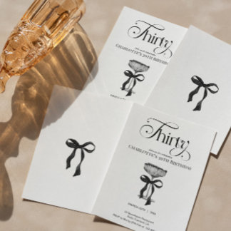 Invitation Champagne coupe Black Bow Birthday Party Invite