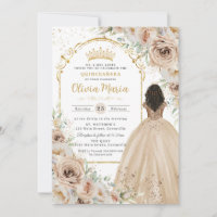 Champagne Crème Beige Florale Princesse Quinceañer