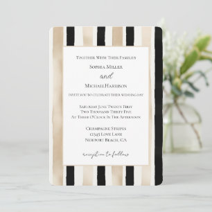 Invitation Champagne Crème Rayures Mariage Noir Blanc