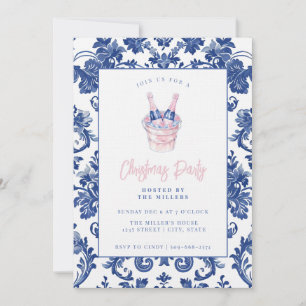 Invitation Champagne Damask rose et bleu