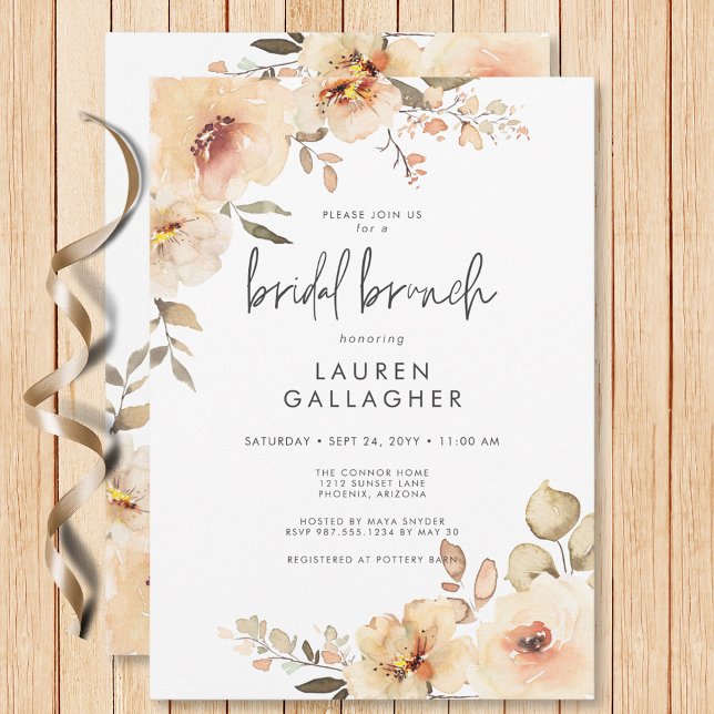 Invitation Champagne d'automne moderne Cadre Floral Brunch nu (Modern Fall Champagne Floral Frame Bridal Brunch Invitation)