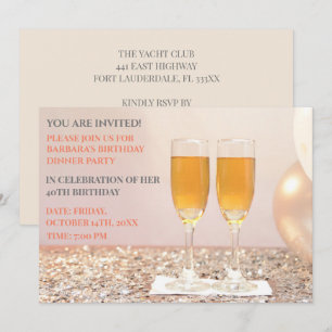 Invitation Champagne de 40e anniversaire en coquille d'or