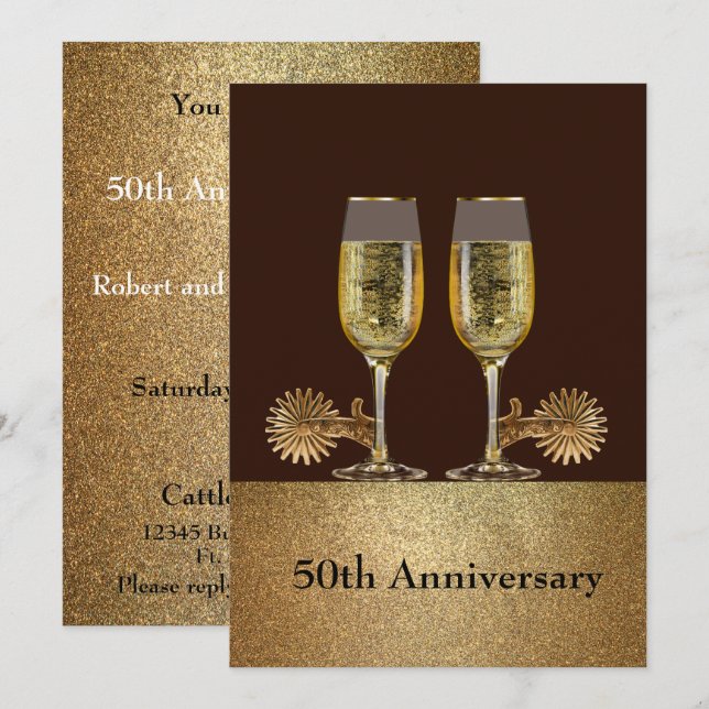 Invitation Champagne de fête western et chapeau de cowboy per (Devant / Derrière)