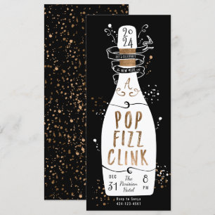 Invitation Champagne de la Soirée du Nouvel An Pop Fizz Clink
