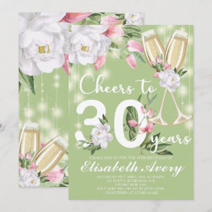Invitation Champagne de luxe Floral 30e fête d'anniversaire