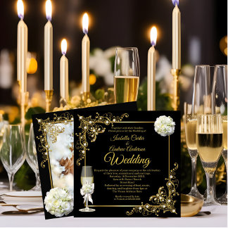 Invitation Champagne de mariage perle noire or photo
