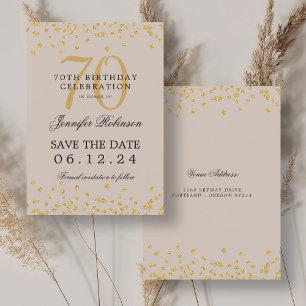 Invitation Champagne d'or 70e anniversaire Save Date Confetti