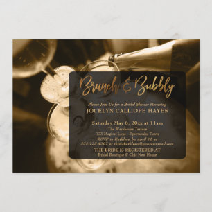 Invitation Champagne d'or Brunch et écriture de mousseux