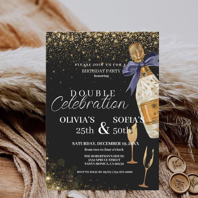 Invitation Champagne d'or noir moderne N'importe quel âge Ann (Créateur téléchargé)