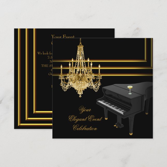 Invitation Champagne d'or pour chandelier de piano élégant (Devant / Derrière)