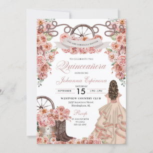 Invitation Champagne d'or rose Western Ranchero Quinceanera