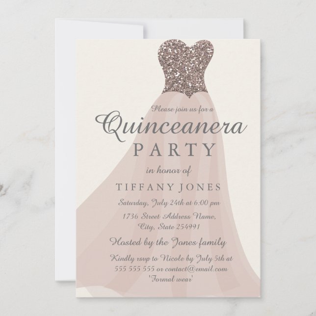 Invitation Champagne d'or Shimmer Parties scintillant Gown Qu (Devant)