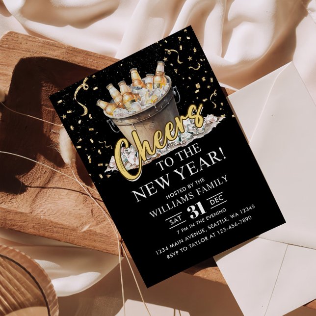 Invitation Champagne en Or Noir pour le Réveillon du Nouvel A (Créateur téléchargé)